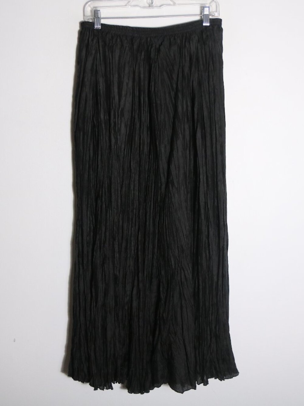 Soft Surroundings 100% Silk Pleated Crinkle Maxi Skirt Womens XS S M Black Boho